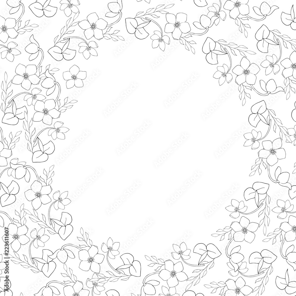 Spiral rustic floral frame, vector