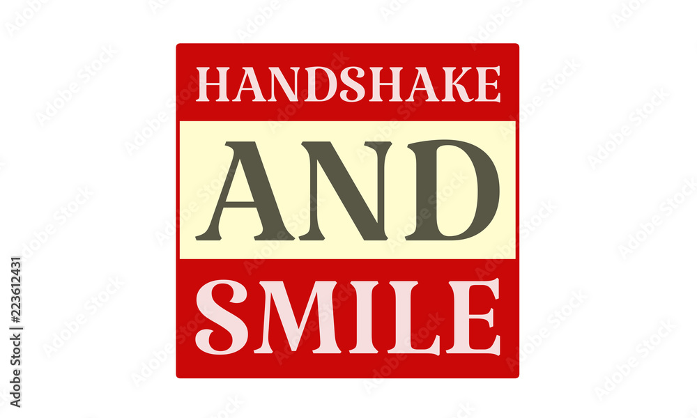 Handshake And Smile - written on red card on white background