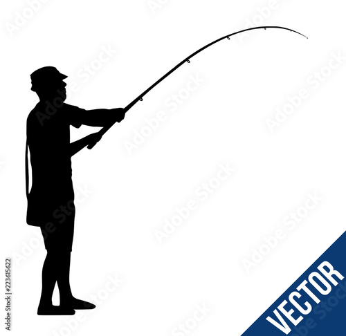 Fisherman silhouette on white