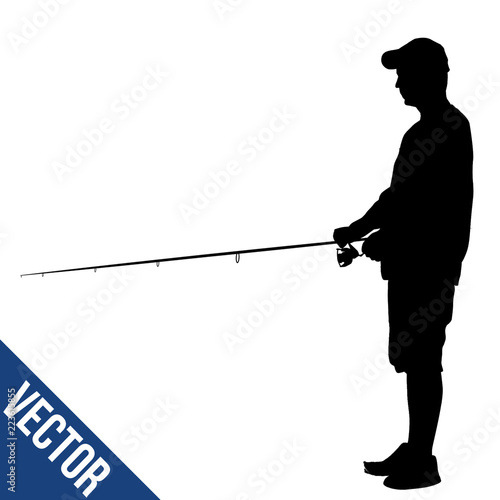 Fisherman silhouette on white