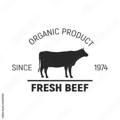 Fresh Beef logo. Vintage design. Template. Grunge texture. Vector illustration