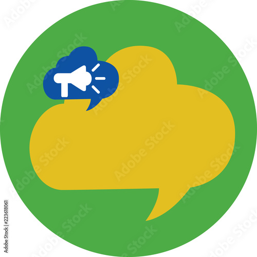 Flat design business Vector Illustration Empty template esp isolated Minimalist graphic layout template for advertising. Megaphone in Speech Bubble Announcement Text Balloon Overlay Inside Circle