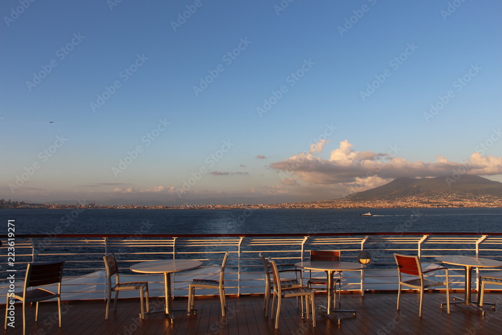 View from restaurant of the Bay of Naples at sunset