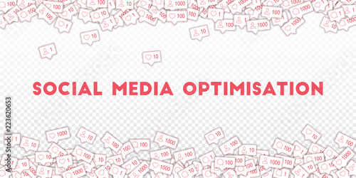 Social media icons. Transparent grid concept. Falling counter comment friend notification. Scattered