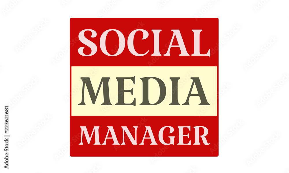 Social Media Manager - written on red card on white background Social Media Manager - written on red card on white background
