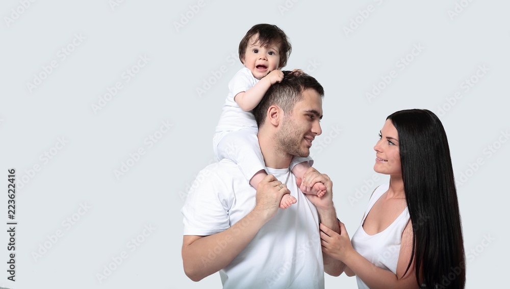 A happy family on white background A happy family on white background