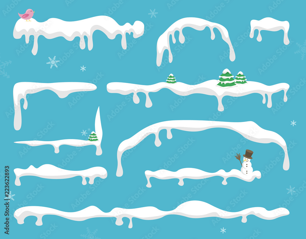 Naklejka premium Śnieg zima rama wektor zestaw na białym tle