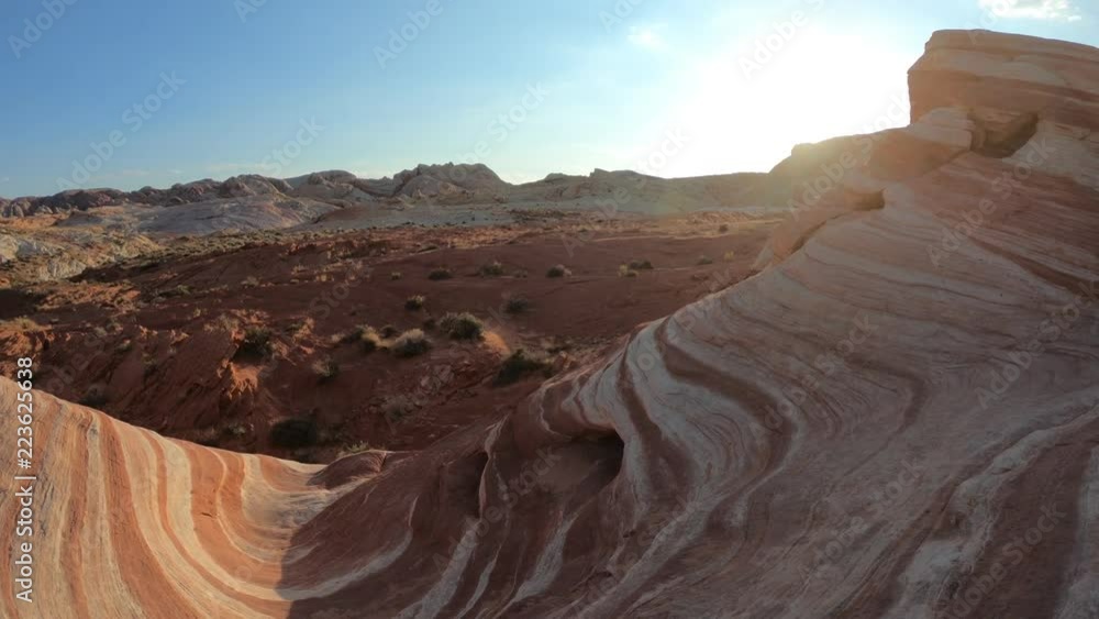 The coloful striped landscape at sunset of Fire Wave Trail at Valley of ...