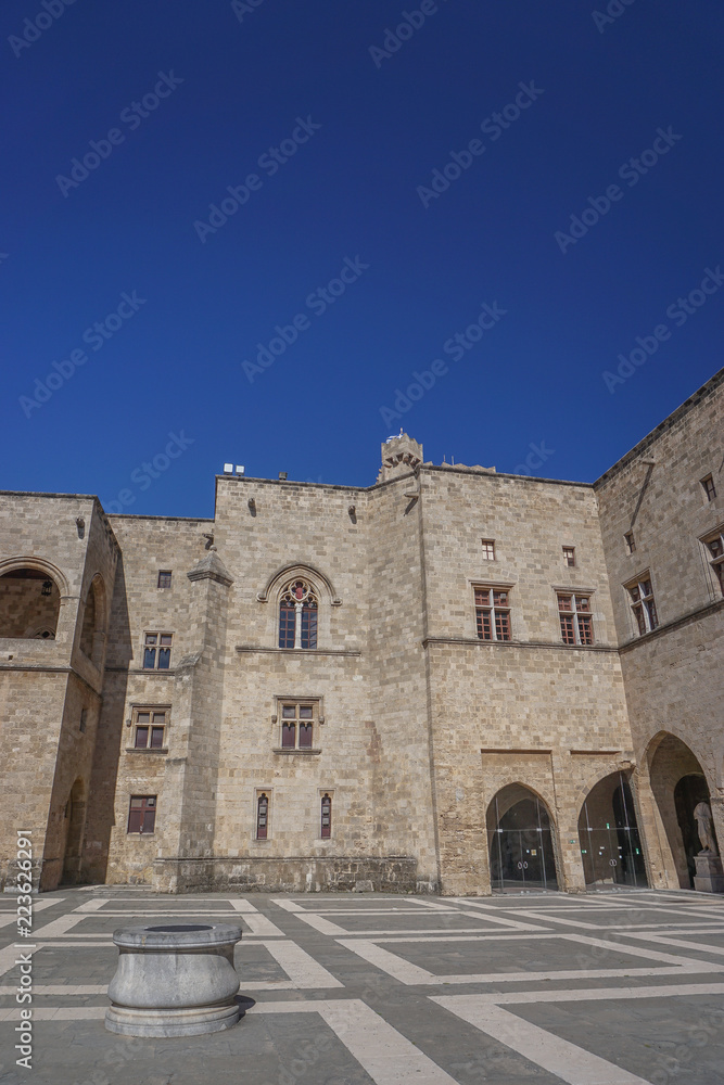 Rhodes, Greece: A courtyard in the 14th-century Palace of the Grand Master of the Knights of Rhodes.