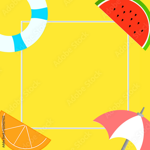 Flat design business Vector Illustration concept template copy space text for Ad website esp isolated 3d isometric. Things related to Summertime Beach items on four corners with center space