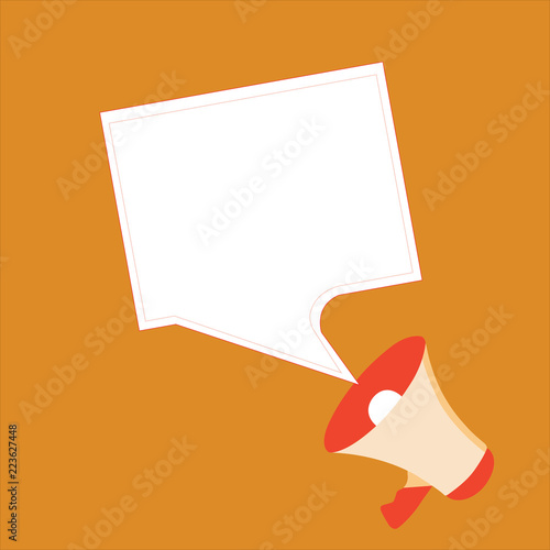 Flat design business Vector Illustration concept Empty template space text For promotion website and advertising Ad. Megaphone and Blank Bordered Square Speech Bubble Public Announcement
