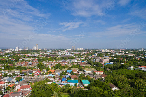 Aerial city view from flying drone at Nonthaburi, Thailand. top view landscape