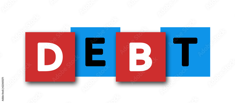 Debt - letters written in beautiful boxes on white background Debt - letters written in beautiful boxes on white background
