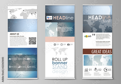 The minimalistic vector illustration of the editable layout of roll up banner stands, vertical flyers, flags design business templates. Scientific medical DNA research. Science or medical concept.