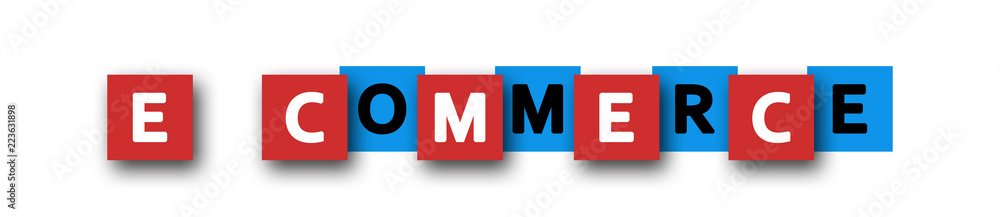 E-Commerce - letters written in beautiful boxes on white background E-Commerce - letters written in beautiful boxes on white background