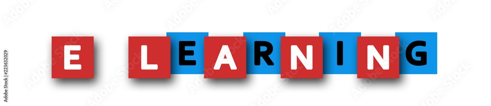 E-Learning - letters written in beautiful boxes on white background E-Learning - letters written in beautiful boxes on white background