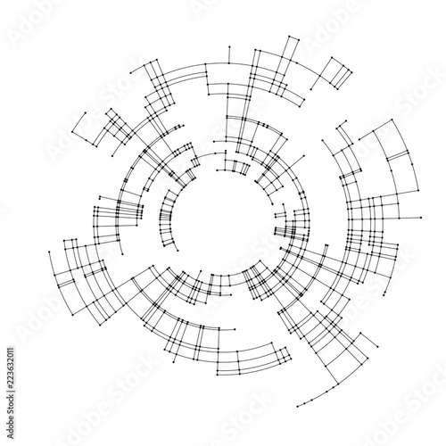 Connecting lines and dots on white background. Abstract network connection design concept. Technology design vector background, digital geometric abstraction with lines and points.