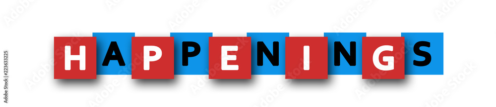 Happenings - letters written in beautiful boxes on white background Happenings - letters written in beautiful boxes on white background