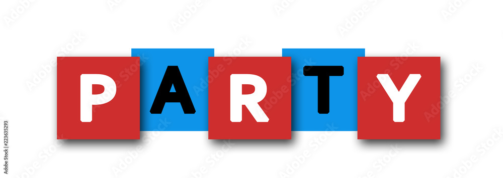 Party - letters written in beautiful boxes on white background Party - letters written in beautiful boxes on white background