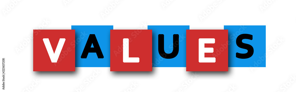 Values - letters written in beautiful boxes on white background Values - letters written in beautiful boxes on white background