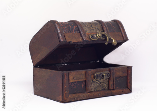 old wood box open in a white background 