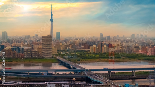 Scenic view of the city of tokyo, the capital city of Japan in twilight photo