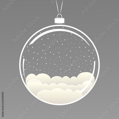Christmas ball with snowing transparent. Christmas tree ball with paper art snow art cartoon. Template for you design