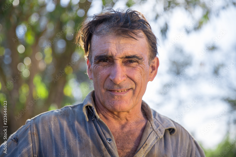 Farmer with wrinkles on his face