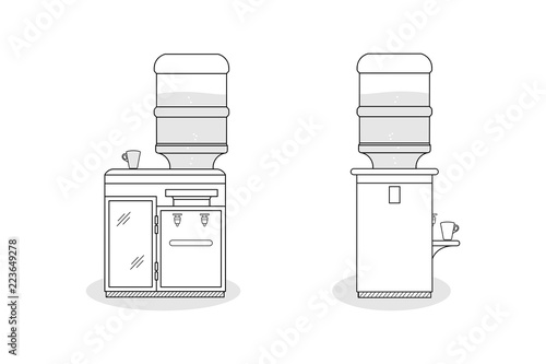 Outline of water cooler isolated on white background, vector illustration
