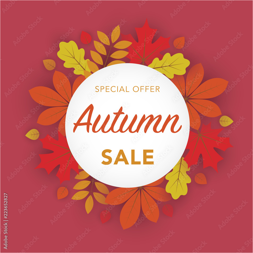 Obraz premium Abstract Vector Illustration Background with Falling Autumn Leavs