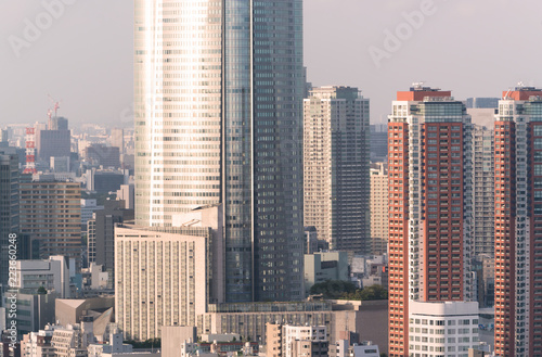 東京風景・高層ビル群・タワーマンション クローズアップ 夕景