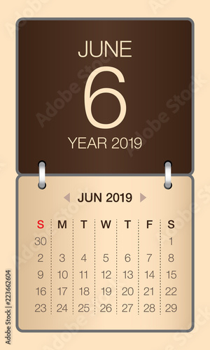 June 2019 monthly calendar vector illustration