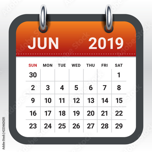 June 2019 monthly calendar vector illustration