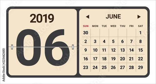 June 2019 monthly calendar vector illustration