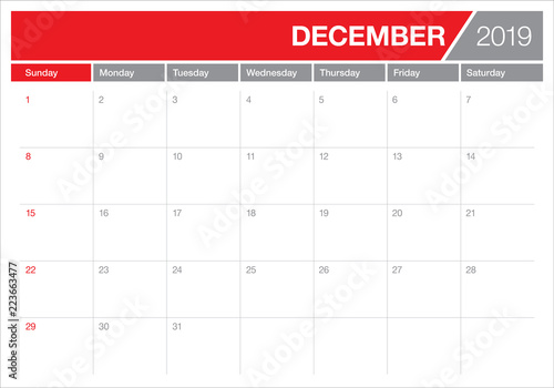 December 2019 desk calendar vector illustration