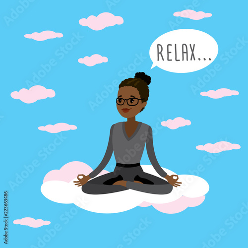 businesswoman relaxes and meditates in the lotus position