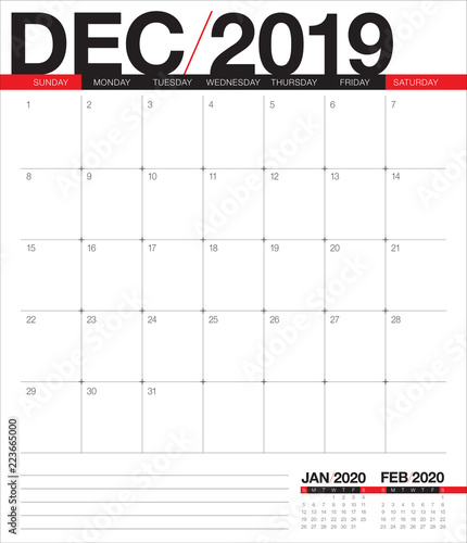 December 2019 desk calendar vector illustration