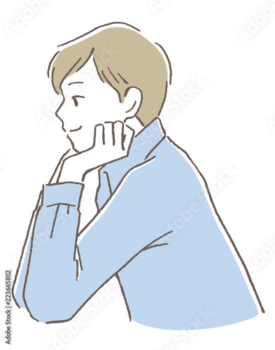頬杖　男性