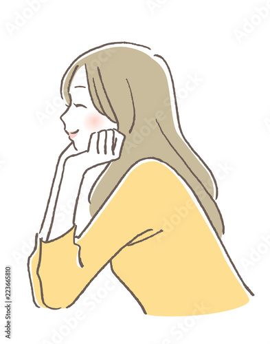 頬杖　女性