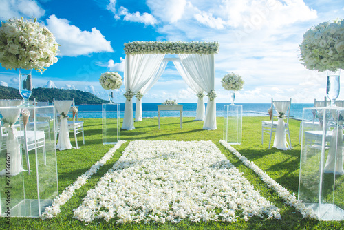Romantic wedding ceremony on the lawn Sea view.