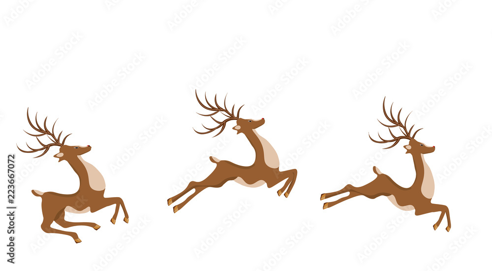 Fototapeta premium New Year, Christmas deer in a jump. illustration