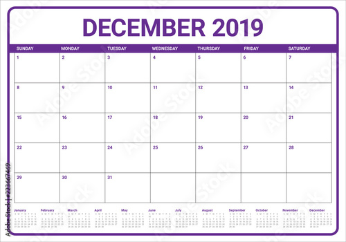 December 2019 desk calendar vector illustration