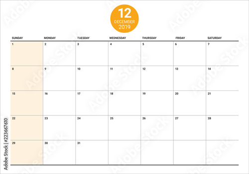 December 2019 desk calendar vector illustration