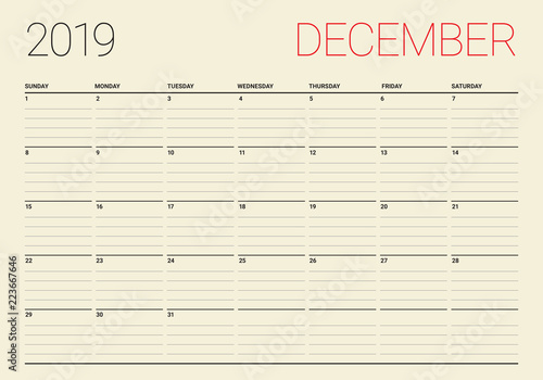 December 2019 desk calendar vector illustration