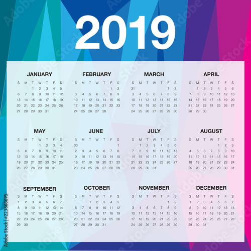 Year 2019 calendar vector design template