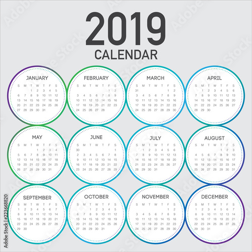 Year 2019 calendar vector design template