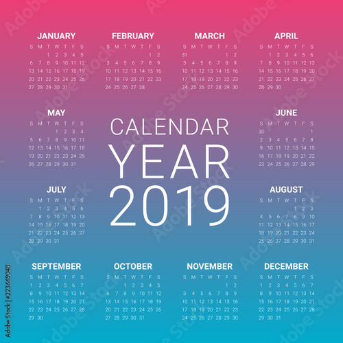Year 2019 calendar vector design template