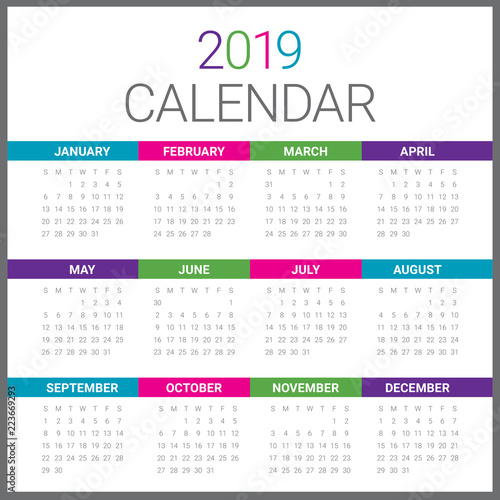 Year 2019 calendar vector design template
