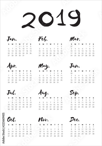 Year 2019 calendar vector design template