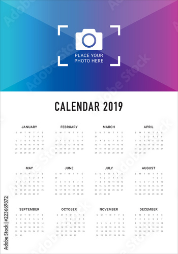 Year 2019 calendar vector design template